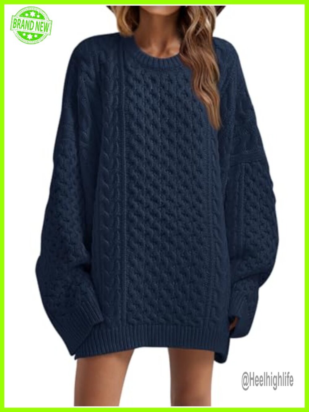 Oversized Chunky Cable Knit Tunic Sweater Women Loose Crewneck Pullover